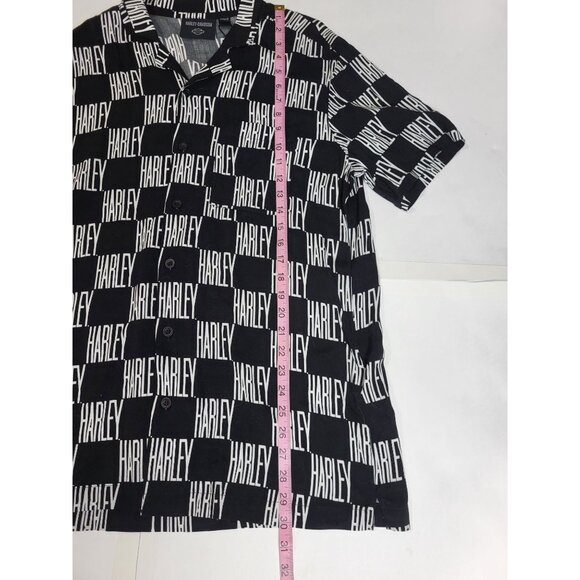 Harley-Davidson Mens Black White Harley Logo Short Sleeve Button-Up Shirt Medium - Picture 6 of 9